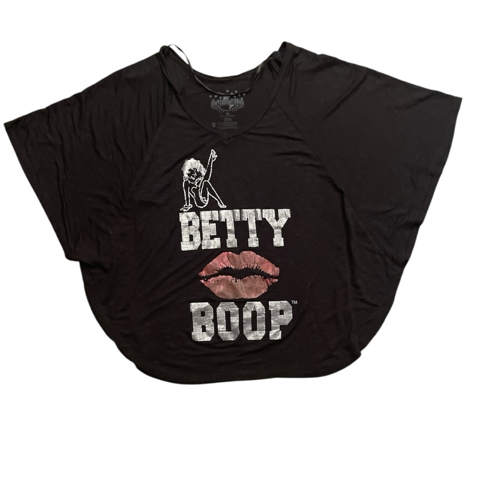 BETTY BOOP XL black tshirt with metallic graphic drop shoulder batwing